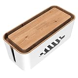 NTONPOWER - Caja Cables de Carga de plástico ABS con ventilación, 385 * 135 * 150 mm, Organizador de Textura de Madera, Caja Organizadora Cables Grande