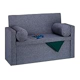 Relaxdays Baúl Almacenamiento Plegable con Respaldo, Lino, Gris, 75 x 115 x 47 cm