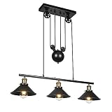 Lámpara colgante de 3 poleas, lámpara de isla Lámpara de techo rústica industrial ajustable Lámpara de techo vintage Lámpara de techo