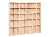 Alsino Vitrina de madera para pared, madera de pino natural sin tratar, 40 x 45 x 3,5 cm, 28 compartimentos, multifuncional, para colgar