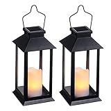 Farol Solar Exterior Jardin,LED Lámpara Solar Jardín 2 pcs con Vela Efecto de decoracion jardin para colgar, mesas, terraza o piso[Clase de eficiencia energética A+]