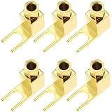 Greluma 6 Piezas Conector de Cable de Altavoz, Conector de Adaptador Banana a Pala Cable de Altavoz Cable de Horquilla de Pala en ángulo Recto y Conector de Poste de unión, Chapado en Oro