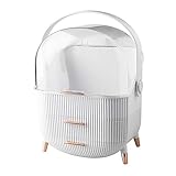 KONEE Organizador de Maquillaje Premium, Almacenamiento Cosmético Portátil a Prueba de Polvo, Cosméticos Joyería Organizador para el Aparador, Dormitorio, Cuarto de Baño - Blanco