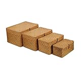 Cestas Almacenaje Mimbre con Tapa, Cestas de Tejida Rectangular, Cestas de Ratán para Lavandería, Baño, Cocina, 4 piezas