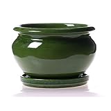 Maceta DE Barro ESMALTADA EN Color Verde + Plato.Modelo CARPIN. Medidas 22X 16CM.