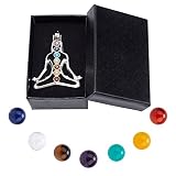 SUNNYCLUE 1 Caja 7 Piezas Chakra Crystal Gemstone Beads Kit de Regalo Healing Reiki Energy Therapy Yoga Decoración Sin Agujero Esfera Pulida Bola Y Colgante Humano para Meditación Alivio del Estrés