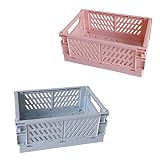 OuSaiVen Caja de Almacenamiento de plástico Plegable- Juego de 2 (Rosa&Azul)