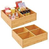 mDesign Juego de 2 cajas para té – Elegante caja organizadora con 4 compartimentos de bambú – Práctica caja de madera para infusiones, coladores, especias, etc. – color natural