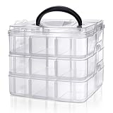 Kurtzy Caja Almacenamiento Plastico 3 Niveles – Ranuras de Compartimentos Ajustables - Caja Organizadora Plastico Transparente – Máximo 18 Compartimentos – Almacenar Joyas, Cuentas, Manualidades