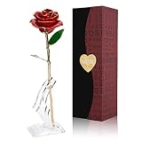 Cozime Rosa de Oro 24K con Base Soporte, Fresco Rosas Vivas con Caja de Regalo para Madre, Novia, Esposa, el Día de San Valentín, Navidad, Fiestas Doradas - Rojo (Rojo) (Rojo) (Rojo)