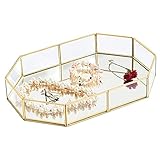 Bandeja de Cristal Dorado con Espejo, Cajas Para Joyas de Vidrio,Bandeja Decorativa de Metal Poligonal Para Joyas, Para el Maquillaje/la JoyeríA/el Té/el Postre