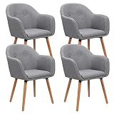WOLTU 4X Sillas de Comedor Nordicas Estilo Vintage Juego de 4, Sillas de Cocina Sillas Tapizada con Reposabrazos en Lino, Estructura de Madera Sillas de Escritorio Gris Claro BH94hgr-4