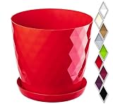 KADAX Maceta decorativa para flores y plantas con platillo, material ligero y resistente, 12 cm, rojo