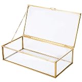 Homtone Caja de Vidrio Vintage Dorada de Cobre, Transparente de Cristal Organizador de Caja, Caja Rectangular de Cristal con Tapa de Oro, Organizador De CosméTicos