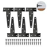 6 Piezas Bisagra Forma T 6 Pulgadas Puertas Madera Grandes Exterior Triángulo Bisagra en T,Puerta Bisagras en T para Puerta Metálicas con 42 Tornillos para Puerta de Granero,Cobertizos, Jardín(Negro)