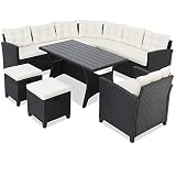 Deuba Conjunto de Muebles de jardín Lounge de Poliratán Juego de Sofá esquinero Taburetes y Mesa de WPC para Exterior