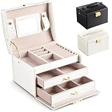 Caja Joyero con Espejo Caja para Joyas joyero Caja de Joyas Organizador de Joyas, Caja de Relojes Caja para Relojes (Blanco)