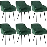 BlueOcean Furniture - Silla de comedor tapizada en terciopelo para salón, con reposabrazos, con respaldo y patas de metal, cómoda silla para el dormitorio (verde-6 piezas, 6 unidades)
