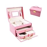 Joyero Organizador de 3 niveles + Mini-Joyero de Viaje Portátil. Caja de Joyería con Llave. Hecha de Polipiel y Forro Aterciopelado para pendientes, anillos, pulseras, collares, hebillas.