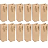 12 Pack Bolsas de Regalo de Vino de Papel Kraft, Bolsas Botellas Vino con Asas para Vino Prosecco Champán, Botellas de Vino Embalaje Bolsas para Cenas Fiestas Boda Cumpleaños Aniversario (Marrón)