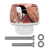 Juego de 4 pomos para aparador de 1,18 pulgadas de cristal con botones para cajones de cocina, aparadores, armarios, gabinetes de cocina, mujer japonesa
