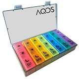 AQOS Pastillero semanal 3 tomas, en español, diario, organizador de pastillas, semanal, mensual, grande, medicamentos.