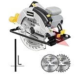 Sierra Circular Electrica 1200W, ENVENTOR Sierra Circular de Mano 5800RPM, 2 Hojas de Sierra de 24T+40T(Ø185mm), Corte 62mm(90°)/42mm(45°), Guía Láser, para Cortar Madera, Metal Blando, Plástico