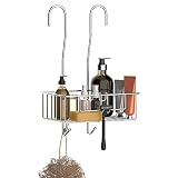 Estantería Baño Acero Inoxidable – Organizador Baño Colgante con Ganchos – Estanterías para Accesorios Baño Recubiertas de Silicona para Disminuir Ruido (40 x 25 x 13 cm)