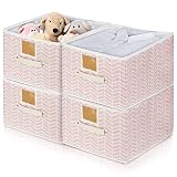 Jeteveven 4pcs Cajas de Almacenaje，Caja de Almacenamiento Lavable Plegable y de Tela con Asa, Ahorra Espacio, Puede Guardar Ropa, Libros de Juguetes Hogar y Cocina 40cm*30cm*21cm Líneas Finas Blancas