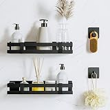 Kallrra 2 Piezas Estante Ducha sin Taladro, Estanteria Baño Acero Inoxidable Estanteria Ducha con 4 Ganchos 2 Ganchos Adhesiva, Metalicas Estante Baño Cesta Ducha Repisas para Baño y Cocina, Negro