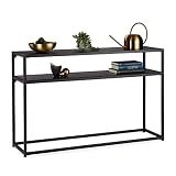 Relaxdays Consola Recibidor con Dos Baldas, Mesa Auxiliar Alta, Mueble TV, Metal-DM, 70 x 110 x 30 cm, Negro