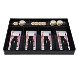 Buachois Cajón Portamonedas,Cash Drawer,con 4 Compartimentos de Billetes y 3 Compartimentos de Monedas,Bandeja de Portátil Cajón de Caja Registradora de Supermercado,32 x 24,5 x 3,5 cm