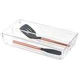 iDesign Cubertero para dividir cajones, separador de cajones grande de plástico con 2 compartimentos, ideal como organizador de cajones de cocina, transparente
