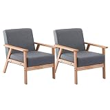 DORAFAIR Pack de 2 Retro Butaca de Salón Gris Sillón Relax Reclinable, Estructura de Madera Maciza + Cojín, 64 * 62 * 71 cm