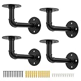 YAUNGEL 4 soportes industriales para estanterías, soportes de tubo, soportes para estanterías flotantes, muebles vintage, decoración (negro, 15 x 8 cm)