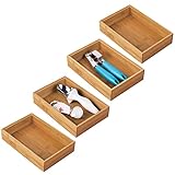 mDesign Juego de 4 cajas organizadoras para la cocina – Caja rectangular grande de bambú – Organizador de madera apilable para guardar cubiertos y utensilios de cocina – color natural
