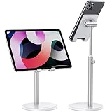 OMOTON Soporte Móvil Vertical, Soporte Móvil Mesa de Aluminio, Soporte Teléfono con Altura y Ángulo Ajustable y Compatible con iPhone 13 13 Pro 12 Mini Xiaomi Redmi Note 9 y Otras Smartphones, Plata