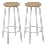 WOLTU 2X Taburete de Bar Muebles Cocina Silla de Comedor Taburete Alto para Salon Cocina Estructura de Metal, Asiento de MDF Roble Claro BH237hei-2
