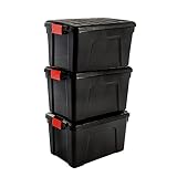 Iris Ohyama, juego de 3 grande cajas de almacenamiento para bricolaje, 60 L, con cierre a presión, apilable, garaje, jardín - Store it All Box SIA-60 - Negro