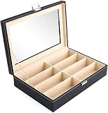 Caja Gafas con 8 Compartimentos 33.5*22.5*8cm, Caja Organizadora de Relojes, para Gafas, Collar, Reloj