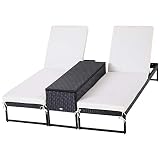Outsunny Conjunto de 2 Tumbonas de Jardín con Cojines Acolchados Ratán con Mesa Auxiliar para Piscina o Terraza Carga 160kg 195x60x86 cm Acero Negro