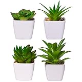 YHmall 4pcs Plantas Artificiales Decoracion Exterior de Suculentas con Macetas Plásticas de Interior y Exterior para Cocina, Jardín, Patio