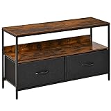 HOMCOM Mueble de TV de hasta 47' Mesa de TV Estilo Industrial con Estante y 2 Cajones de Tela Plegables para Salón Dormitorio 98x29x56 cm Marrón Rústico y Negro