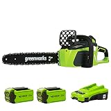 Greenworks Motosierra de batería GD40CS40K2x (Li-Ion 40V 11 m/s velocidad de la cadena 40cm longitud de sable 180ml volumen del tanque de aceite motor sin escobillas con 2x 2Ah batería y cargador)