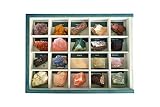 Colección de 20 Minerales del Mundo Premium en Caja de Madera Natural - Minerales Reales educativos de Gran tamaño con Hoja de descripción. Kit Geología para niños