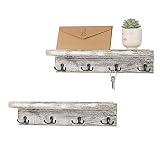 Perchero de pared vintage, juego de 2 percheros con 4 ganchos dobles, estante de pared rústico, estantería de madera para pared, puerta, perchero en el salón o la cocina, color blanco