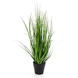 artplants.de Set de 2 x Carrizo Artificial Nico en Maceta, Verde-Amarillo, 50cm - Hierba Decorativa - Plantas sintéticas