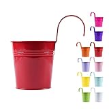 Mediawave Store - Juego de 10 macetas para flores de metal de colores surtidos con forma de cubo para colgar, para plantas de jardín con agujero de drenaje gancho desmontable (27 x 14 x 12 cm).