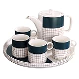 GNMD Conjunto de la Taza de café de la celosía nórdica con la Bandeja de té de cerámica de cerámica del té de la Tarde 1 Taza de café 4 Taza para 4 Personas Juego de té (Color : Dark Blue)