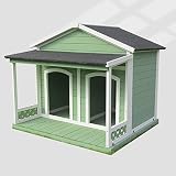 DHYBDZ Casa para Perros de Madera con Aislamiento de Doble Espacio para 2 Perros, Refugio Grande Impermeable para Mascotas con balcón, caseta de Troncos al Aire Libre para Patio de jardín
